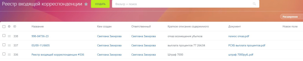 Исходящая корреспонденция