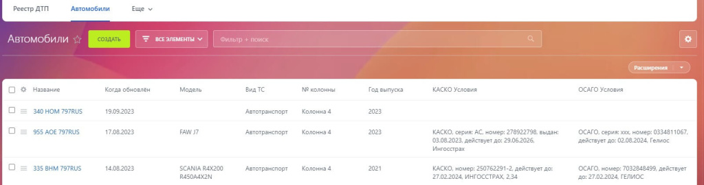 Реестр авто