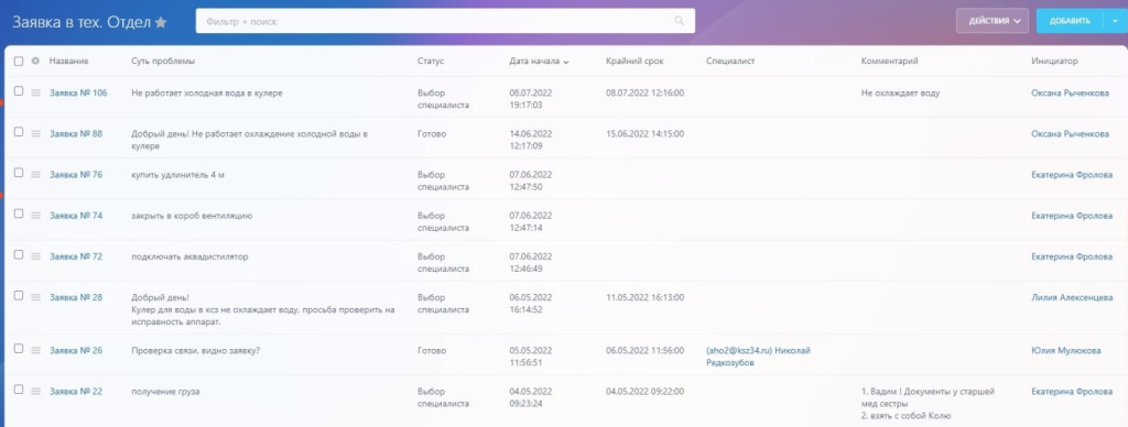 Заявка в тех. отдел